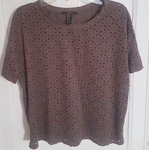 Brown Patterned Cut Out Top